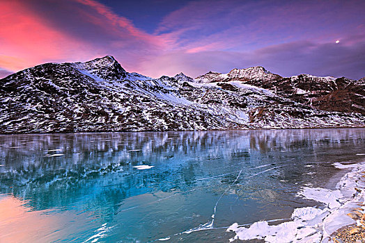 日出,冰冻,白色,湖,恩格达恩,格劳宾登,瑞士