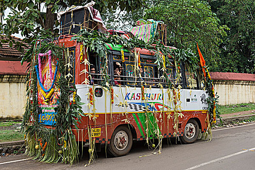 巴士,装饰,印度教,朝圣,靠近,喀拉拉,印度,亚洲