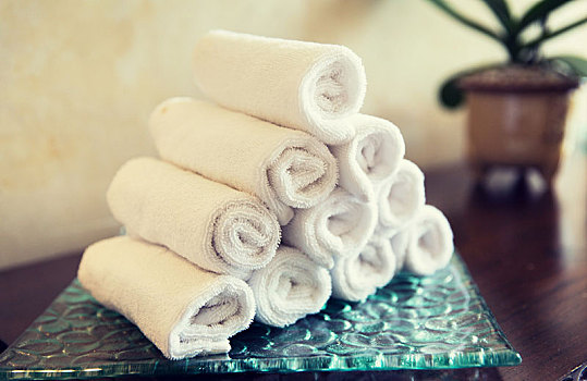 卷,浴巾,酒店,水疗