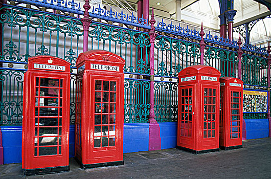 四个,电话亭,靠近,伦敦,英格兰