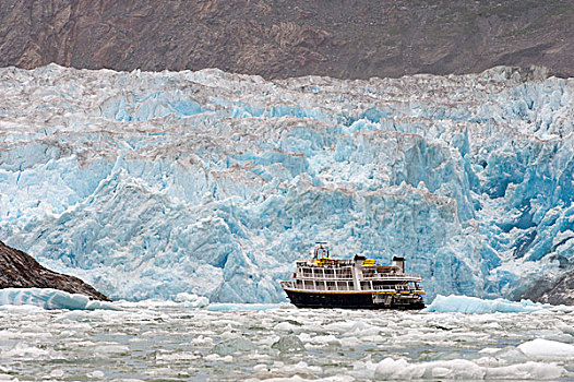 游船,靠近,冰河,阿拉斯加