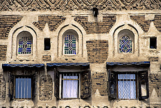 也门,老城,建筑,窗户