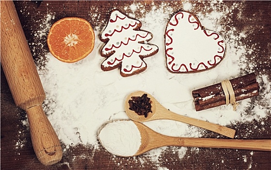 圣诞曲奇,调味品,面粉,木质,案板