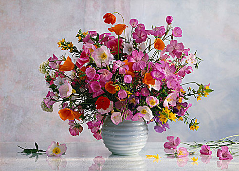 彩色,春之花束,球体,花瓶,逆光,云,墙壁