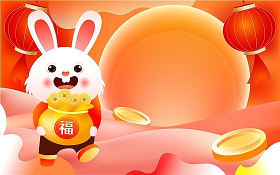 2023兔年春节兔子形象拜年国潮矢量插画