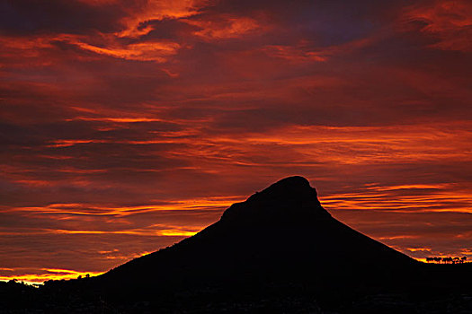 日落,上方,头部,桌山,开普敦,南非