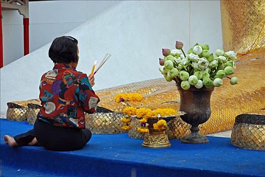 祈祷,正面,佛像,曼谷,泰国