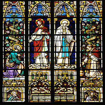 彩色玻璃,教堂,窗户,玻璃,绘画,象征,诺曼底,法国,欧洲