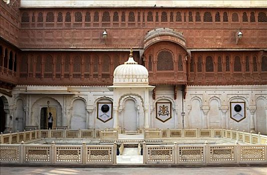 院落,城市宫殿,比卡内尔,拉贾斯坦邦,北印度,南亚