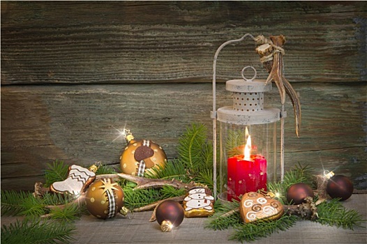 乡村,圣诞节,灯笼,烛光,木质背景