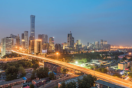 中国北京国贸cbd商业区建筑夜景