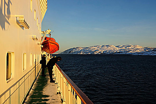 人,甲板,船,挪威,欧洲