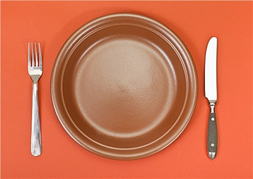 俯视,陶瓷,盘子,叉子,刀,红色