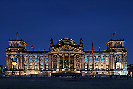 德国国会大厦,议会,晚上,柏林,德国,欧洲