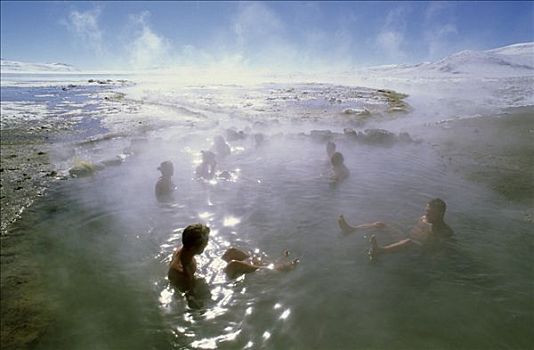 游客,浴,温泉,泻湖,波托西地区,玻利维亚