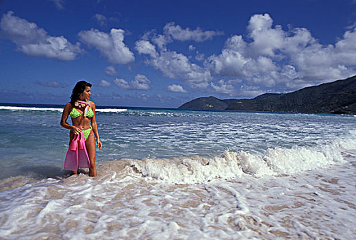 加勒比,英属维京群岛,岛屿,女人,站立,海浪