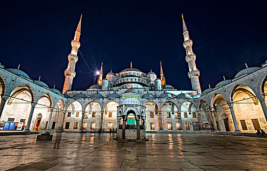蓝色清真寺,苏丹艾哈迈德清真寺,清真寺,夜晚,藍色清真寺,欧洲,局部,伊斯坦布尔,土耳其,亚洲