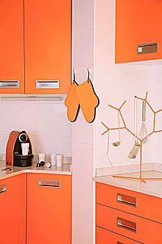 橙色,烤箱手套,相配,架子,悬挂,器具