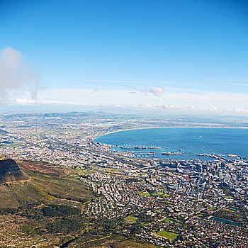 南非,开普敦,城市天际线,桌山,天空,海洋,房子