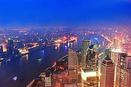 上海,俯视,黄昏
