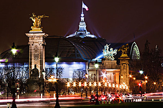 夜景,亚历山大,桥,博物馆,巴黎,法国,欧洲