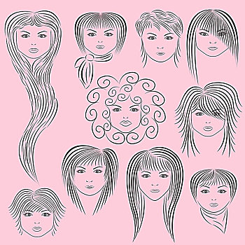 女性,发型,插画