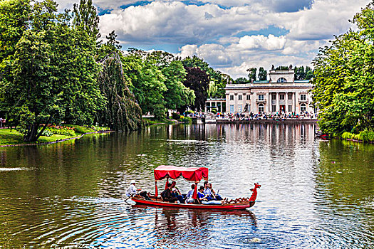 旅游,享受,小船,湖,华沙,宫殿,背景