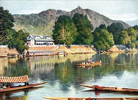 河,斯利那加,印度,早,20世纪