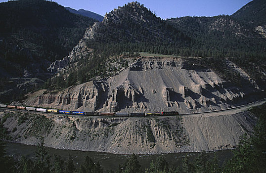 货运列车,通过,峡谷,河,不列颠哥伦比亚省,加拿大