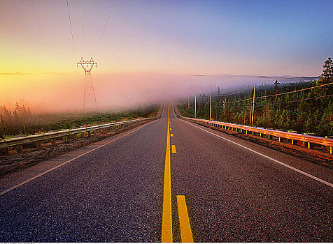 雾,上方,公路,靠近,魁北克,加拿大