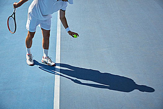 年轻,网球手,玩,网球,弹起,晴朗,蓝色,网球场
