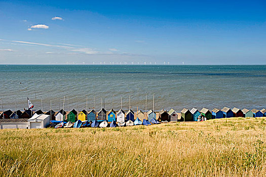 海滩小屋,海边,湾,肯特郡,英国