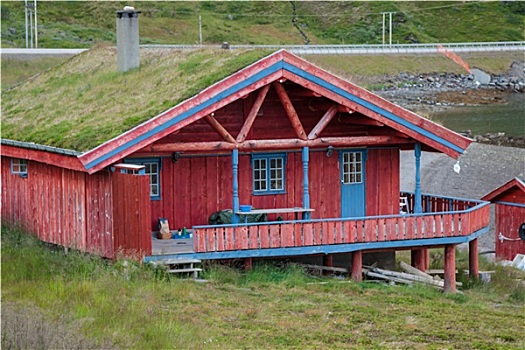 特色,挪威,渔村,传统,红色,小屋
