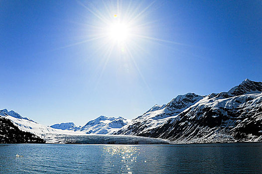 冰河,峡湾,清晰,晴天,楚加奇山,背景,威廉王子湾,阿拉斯加,春天