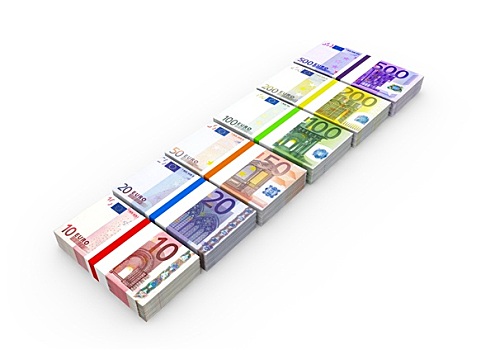 欧元钞票,不同,价值