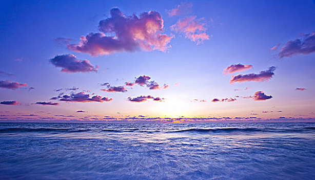 粉色,日落,海滩