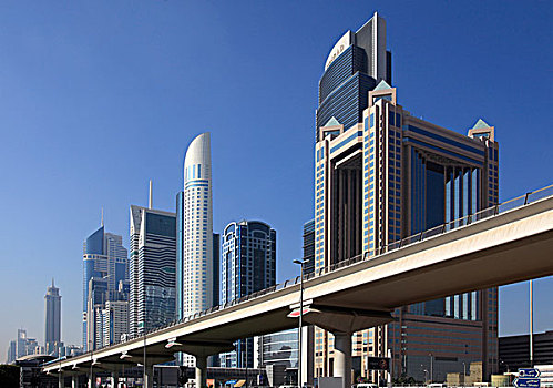 阿联酋,迪拜,道路,天际线,摩天大楼