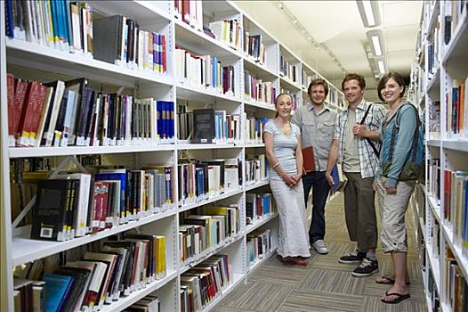 四个,年轻,学生,图书馆