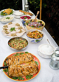 自助餐,香肠,缠结,土耳其,混合,沙拉