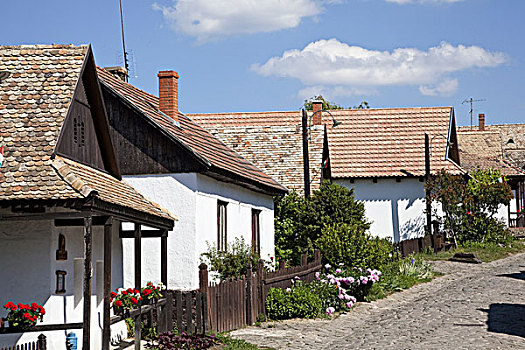 世界遗产,街道,乡村,老城,中世纪,只有,茅草屋顶,砖瓦,欧洲,匈牙利