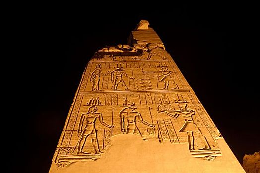 康翁波神庙,夜晚,象形文字,埃及,北非