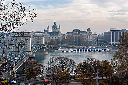 链索桥,游船,索道,风景,多瑙河,布达佩斯,匈牙利