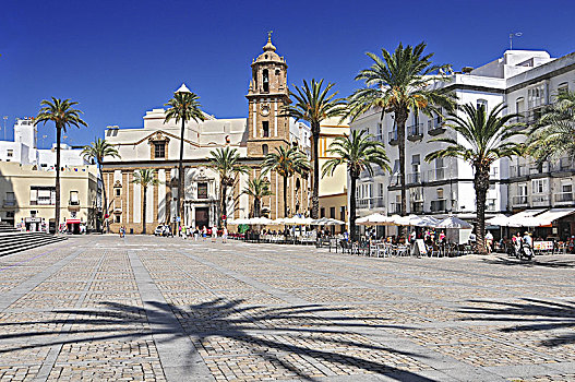 圣地亚哥,教堂,街边咖啡,大教堂广场,卡迪兹,安达卢西亚,西班牙,西欧