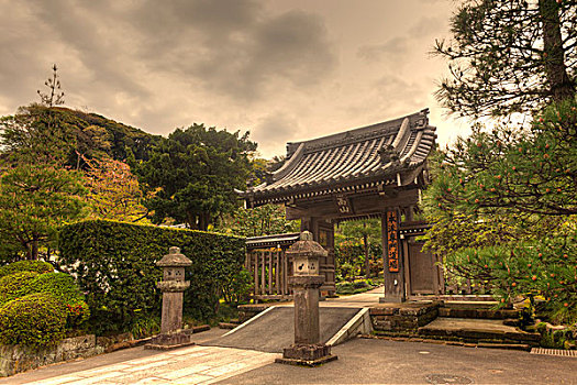 大門,花園,廟宇,鐮倉(cāng),神奈川,關(guān)東地區(qū),本州,東京,區(qū)域,日本