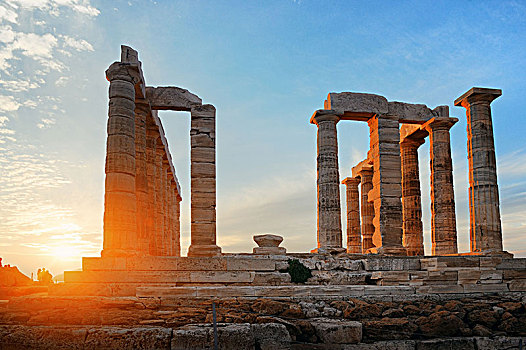 海神殿,日落,靠近,雅典,希腊