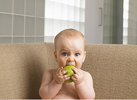 婴儿,吃,苹果