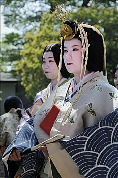 女性,皇家,家庭,穿,传统头饰,和服,时期,神祠,京都,日本,亚洲