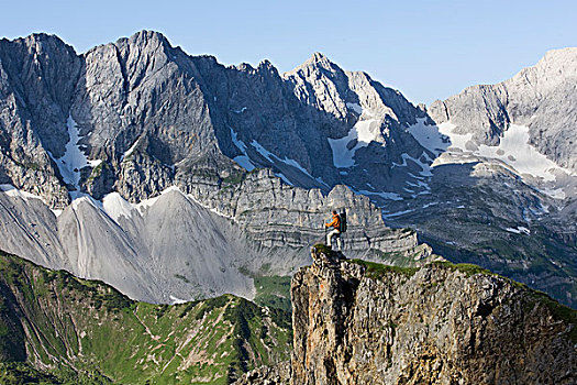 登山者,正面,山峦,北方,提洛尔,奥地利,欧洲