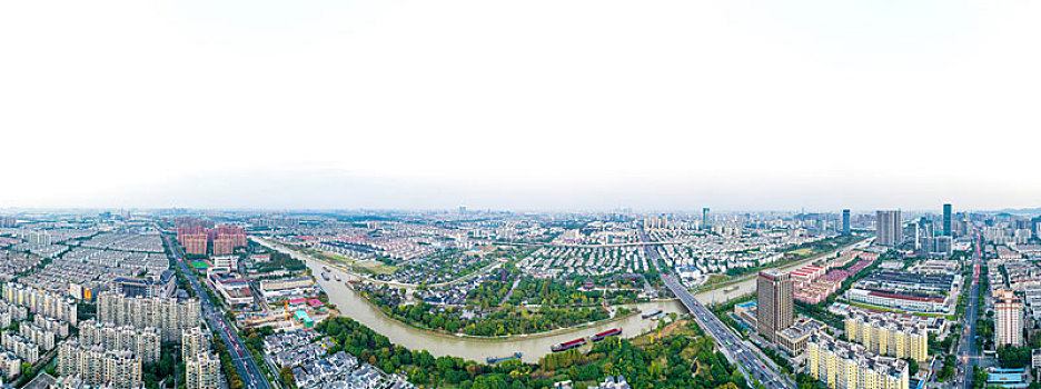 航拍江苏苏州京杭运河畔枫桥风景名胜区