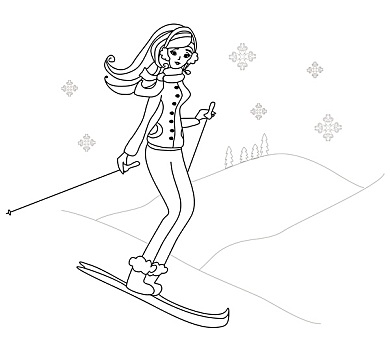 女孩,滑雪